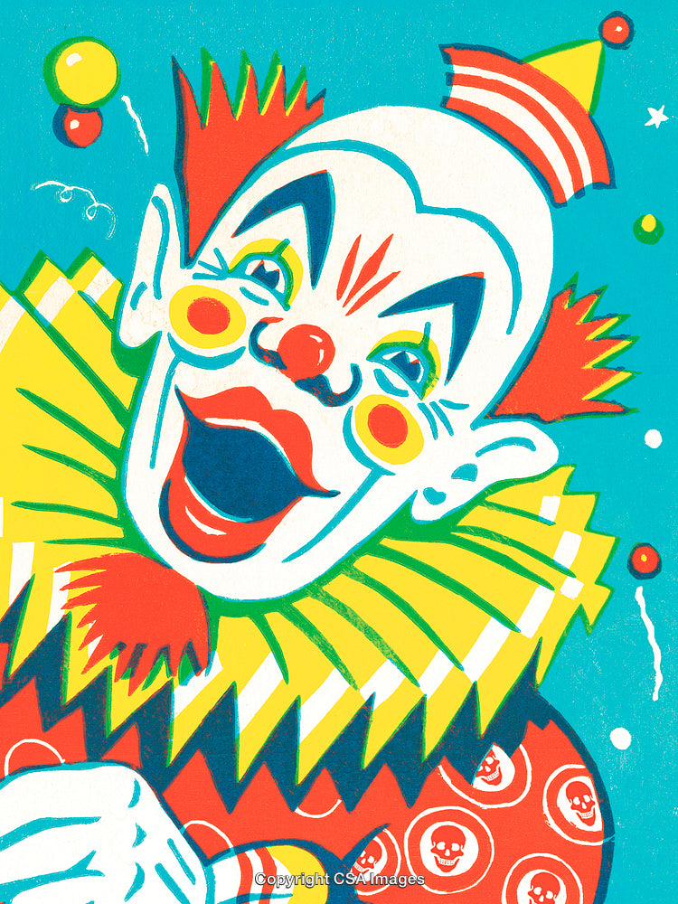 Colorful Vintage Illustration of Cheerful Circus Clown in Festive Attire