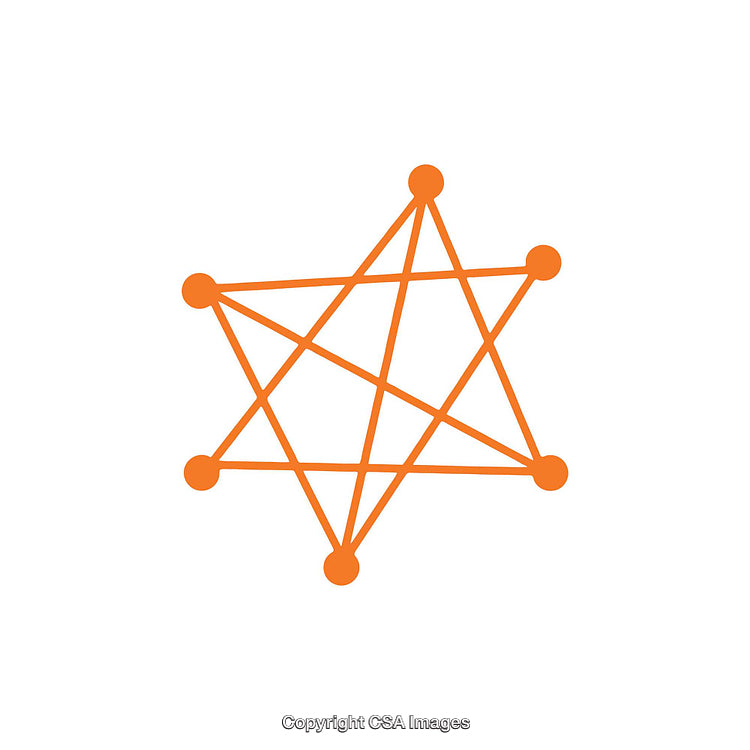 Orange Geometric Network Star Shape with Dots on White Background