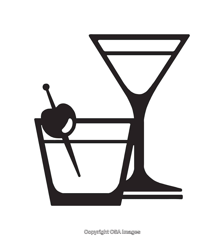 Black and White Line Art of Cocktail and Martini Glasses