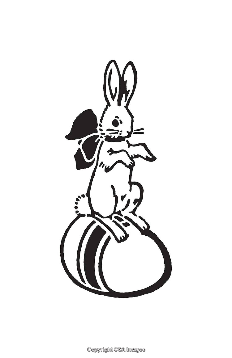 Easter Bunny Illustration with Eggs in Simple Black and White Line Art