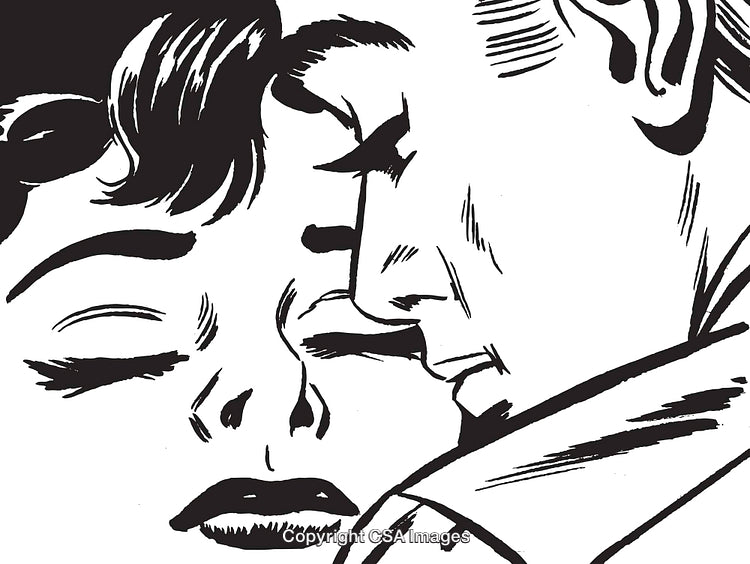 Romantic Vintage Illustration of a Couple in a Loving Close Embrace