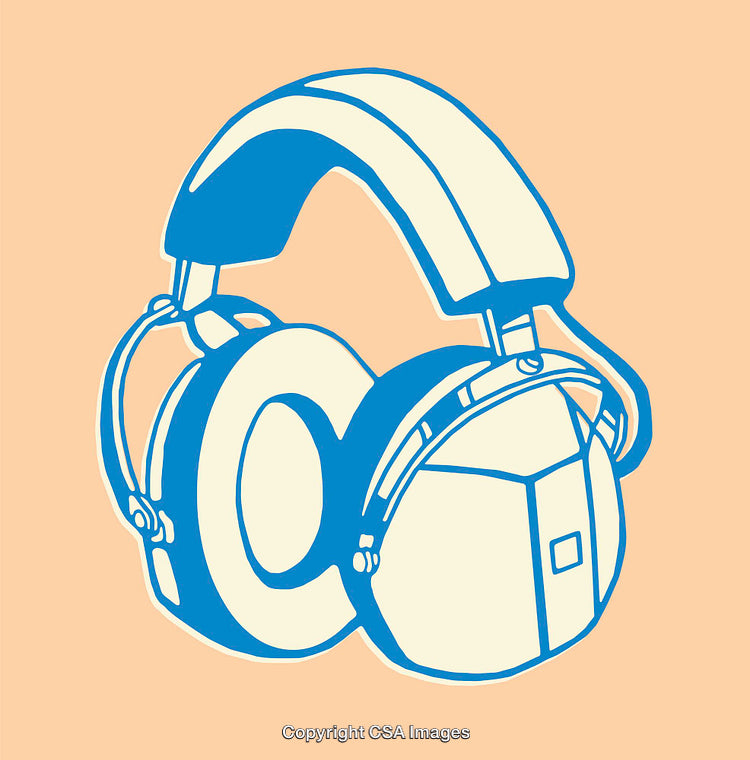 Headphones Line Art on Soft Peach Background in Minimalist Style