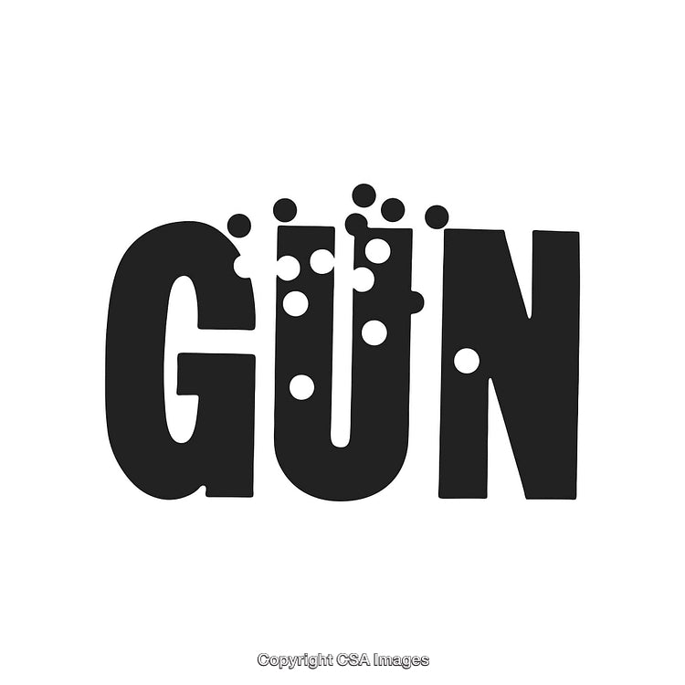 Creative Illustration of the Word 'Gun' With Artistic Bullet Mark Designs
