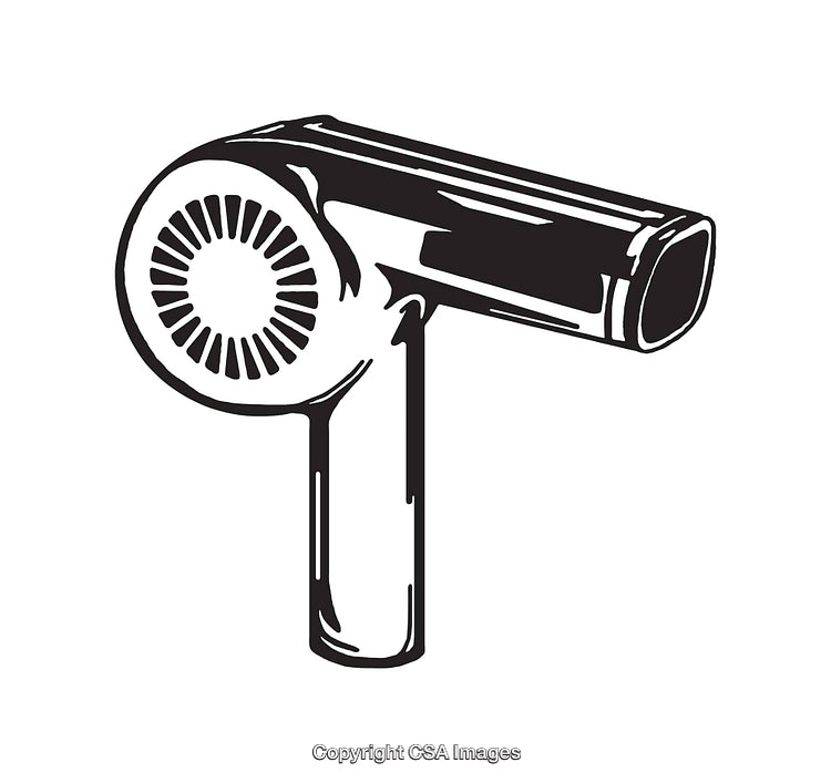 Black and White Line Art Illustration of Hair Dryer Device
