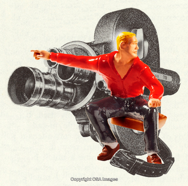 Vintage Toy Figure With Filmmaking Theme On Unique Artistic Background