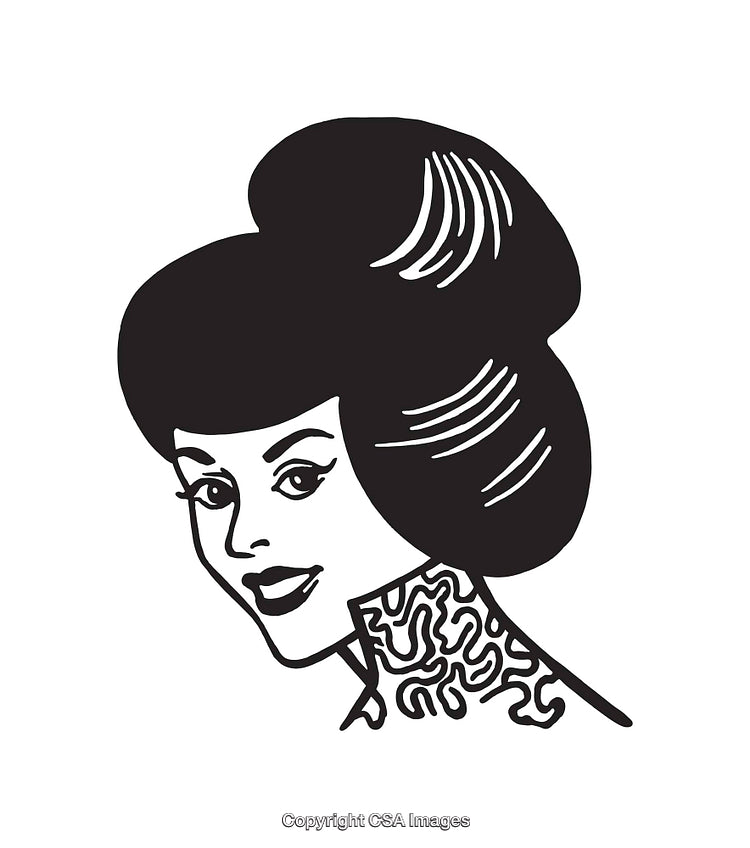 Elegant Line Art Illustration of a Woman With Styled Hair and Collar