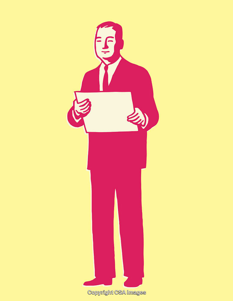 Illustration of Businessperson Holding Paper Document in Minimalist Style