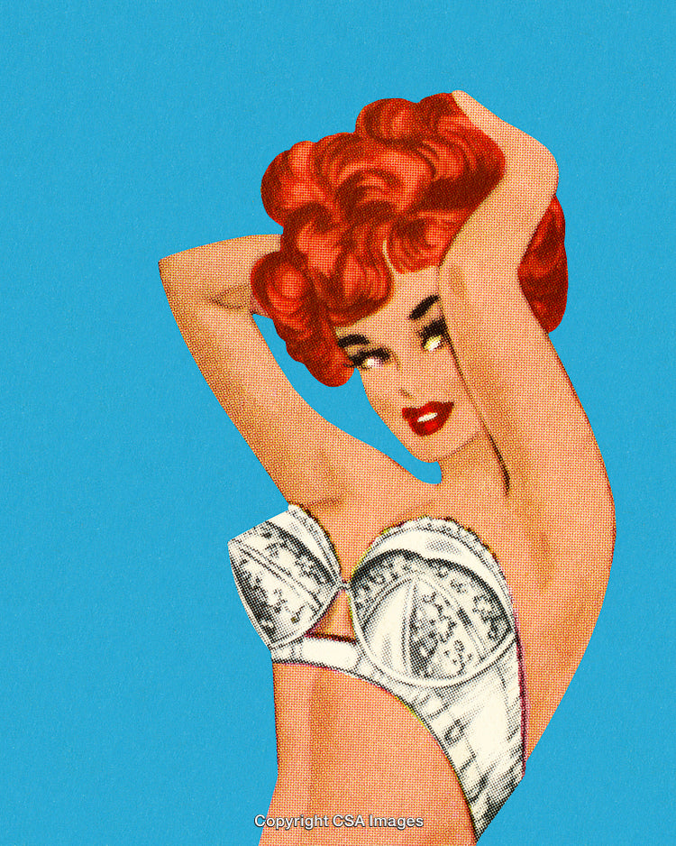 Retro Illustration of Glamorous Woman in Swimwear on Bright Blue Background