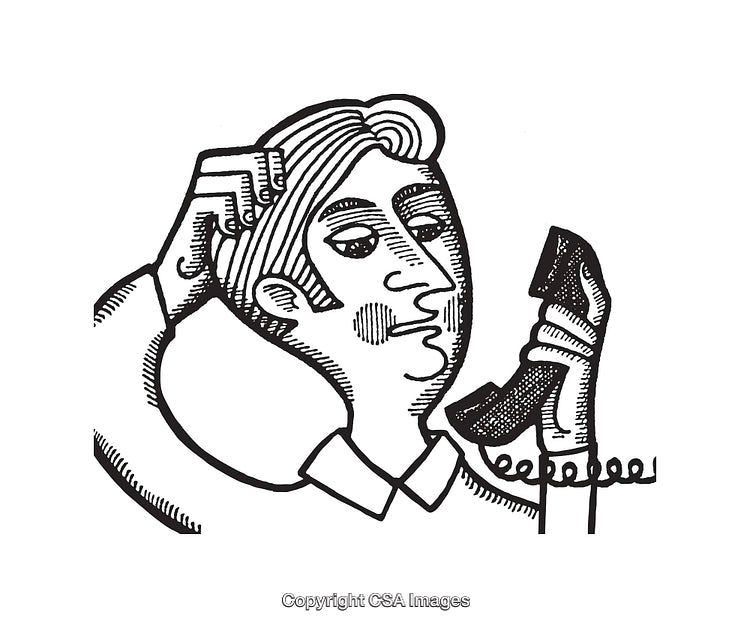 Black and White Illustration of a Person on a Telephone Call