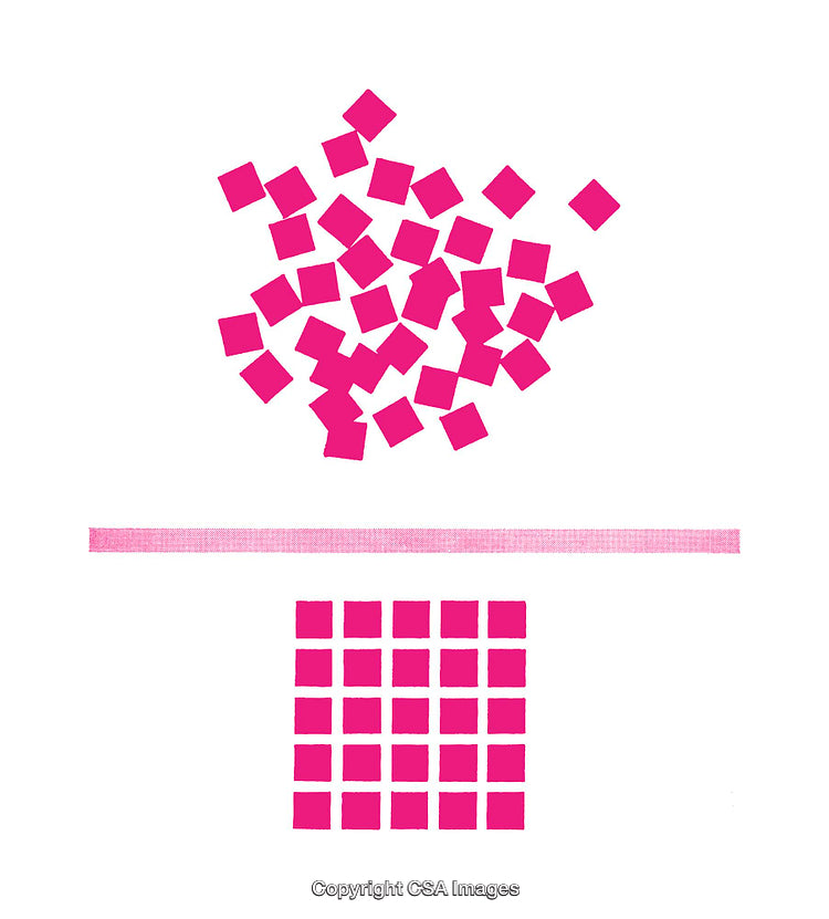 Abstract Composition Showing Geometric Shapes in Organized and Disorganized Patterns