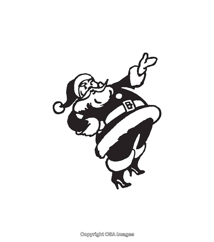 Black and White Illustration of Santa Claus in a Festive Pose
