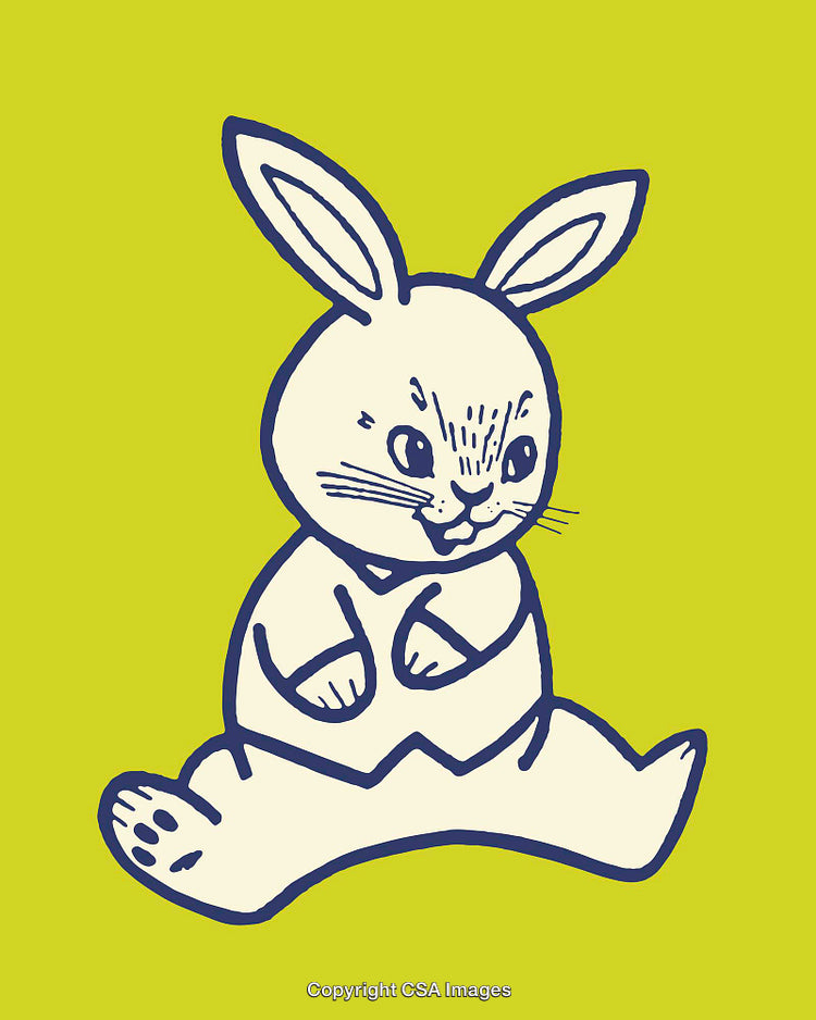 Adorable Cartoon Rabbit Line Art on Bright Green Background
