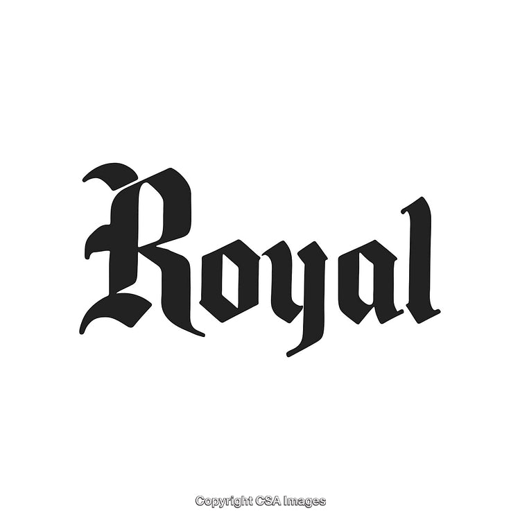 Stylized Gothic Typography of the Word Royal on White Background