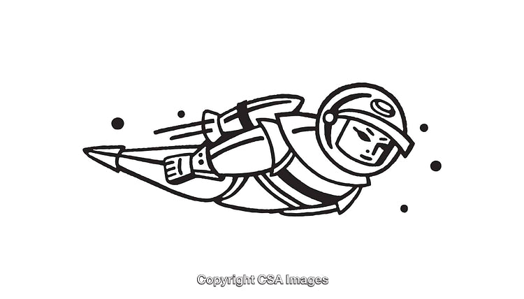 Line Art Illustration of an Astronaut Flying Through Space