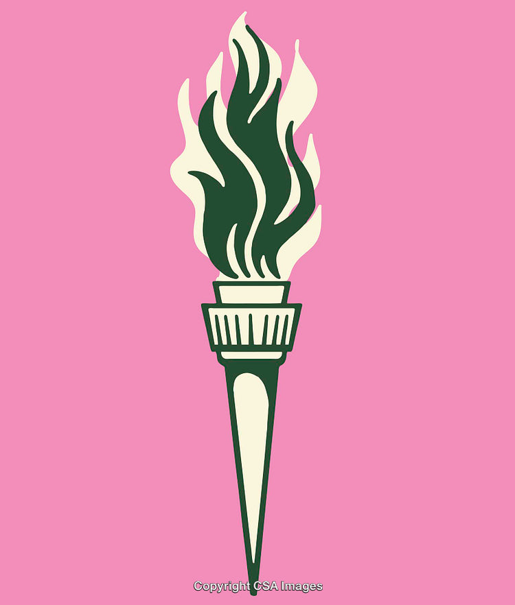 Abstract Green Torch Illustration on a Vibrant Pink Background
