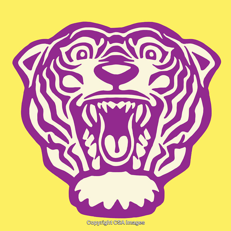 Stylized Tiger Illustration with Bold Colors and Striking Line Art Design