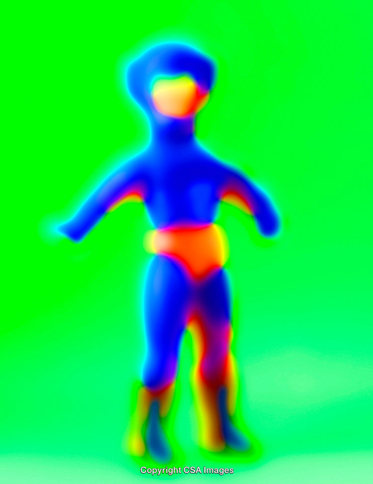 Colorful Abstract Toy Figure on Bright Green Gradient Background