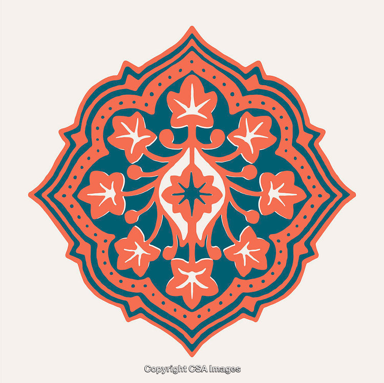 Intricate Floral Mandala Design in Vibrant Blue and Orange Colors