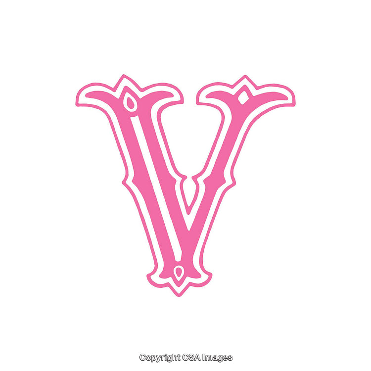 Pink Ornate Letter V on a White Background
