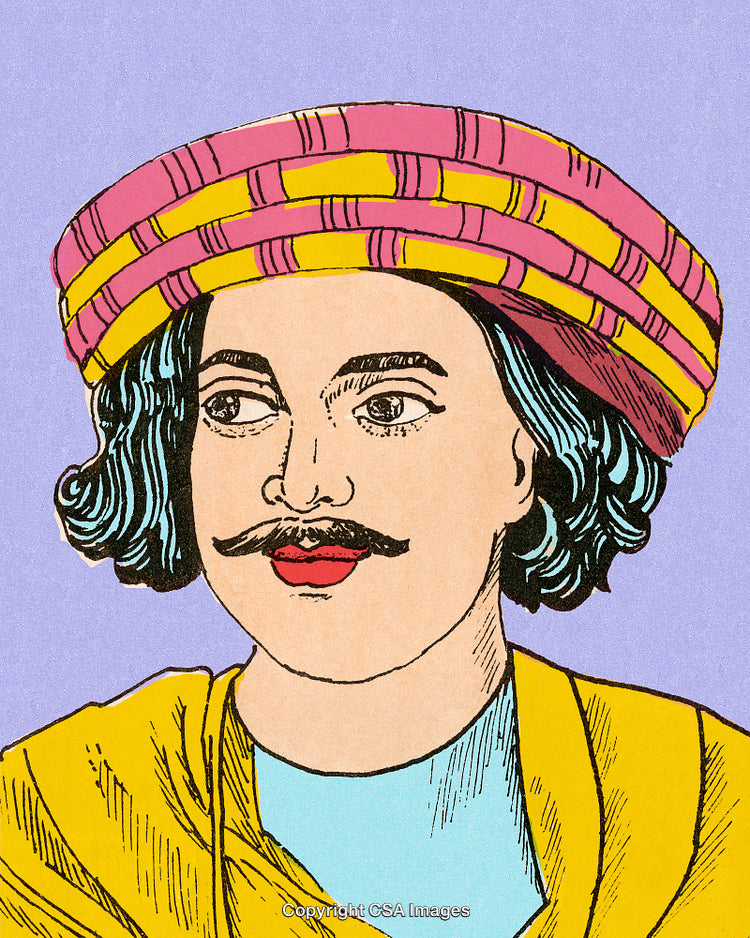 Vibrant Illustration of a Historical Figure Wearing a Traditional Turban