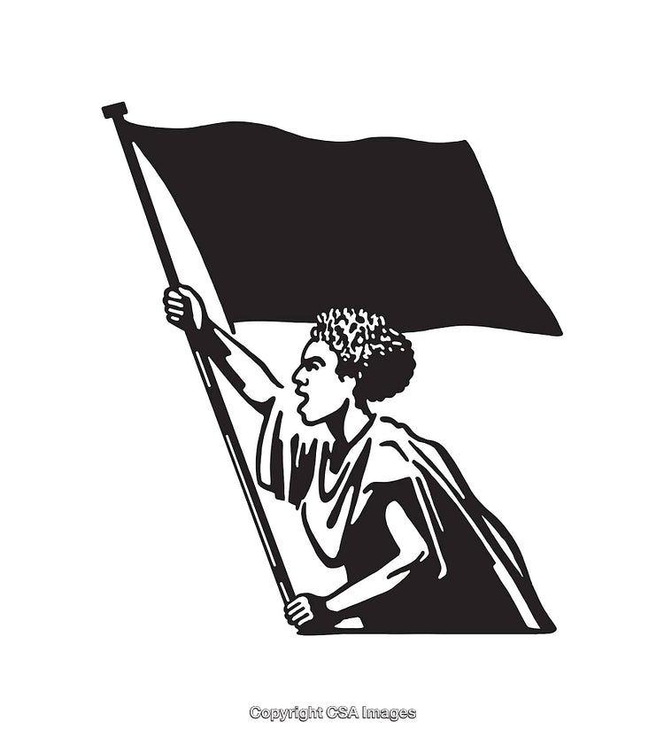 Black and White Line Art of a Person Holding a Protest Flag