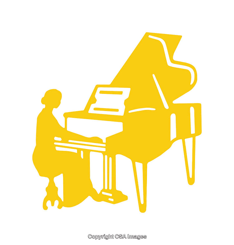 Yellow Silhouette Illustration of a Pianist Playing a Grand Piano