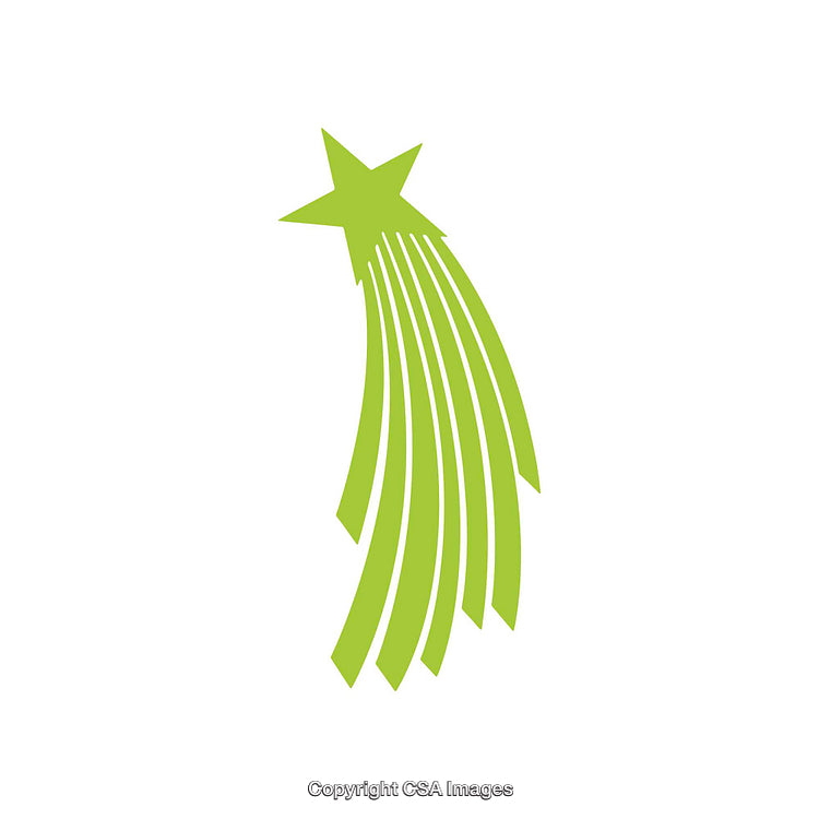 Green Shooting Star Silhouette with Dynamic Lines on White Background