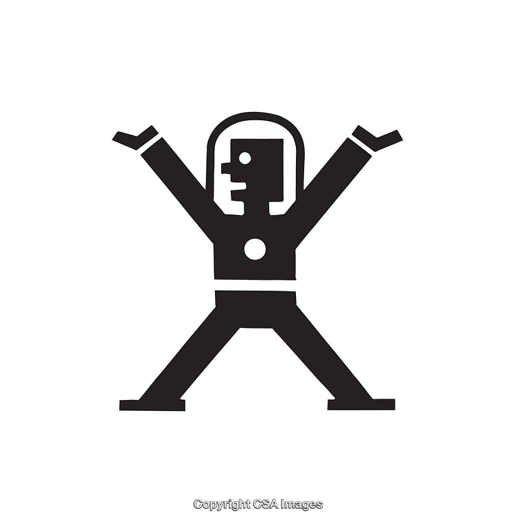 Black and White Line Art of a Stylized Human in Joyful Pose