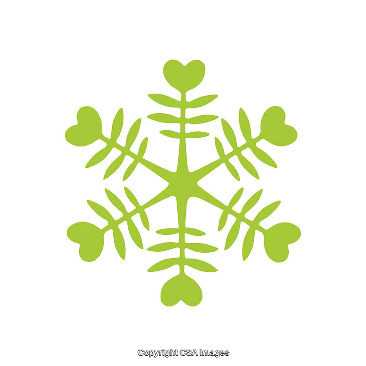 Green Heart Snowflake on White Background with Vibrant and Unique Design