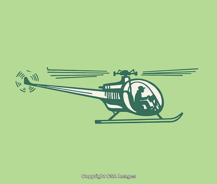 Retro Illustration of a Pilot Flying a Helicopter in Line Art Style