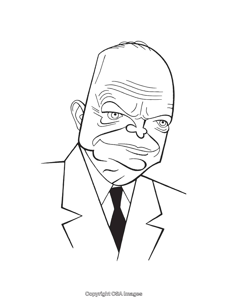 Black and White Illustration of a Thoughtful Elderly Man in Formal Attire