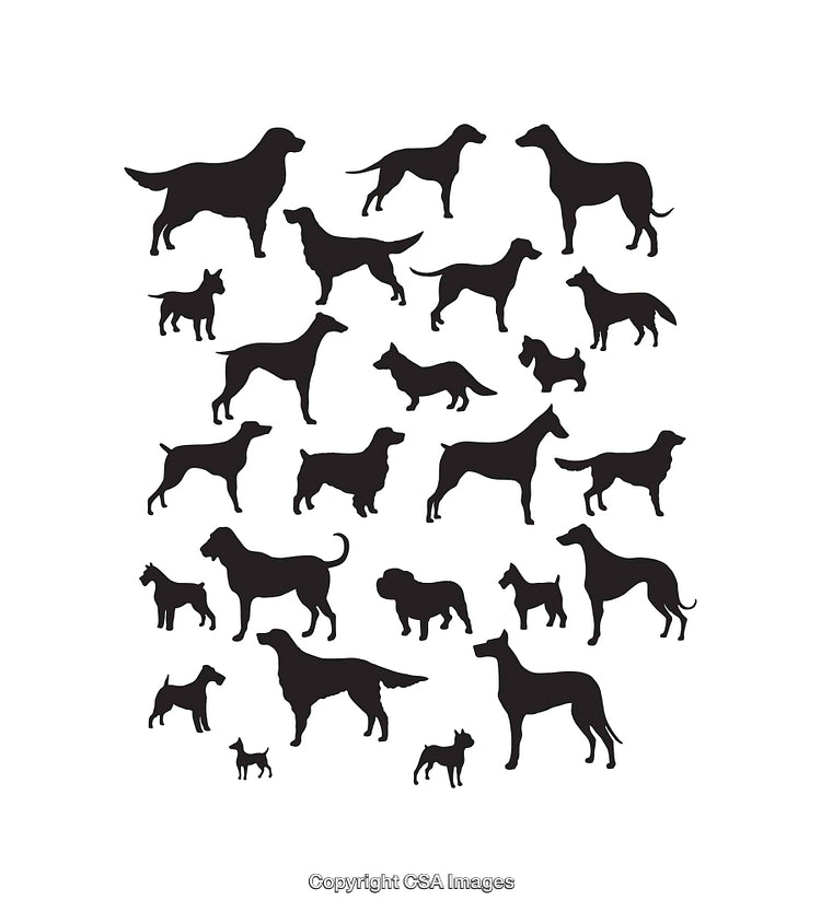 Silhouette Collection of Various Dog Breeds in Monochrome Art