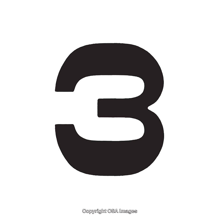 Black Bold Number Three Artwork on White Background