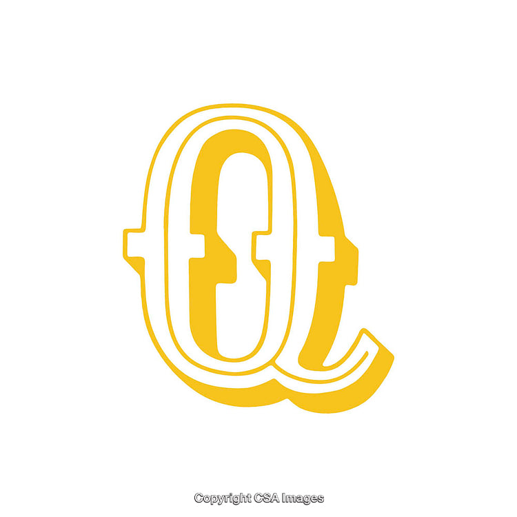 Stylized Yellow Letter Q with Bold Outline on White Background