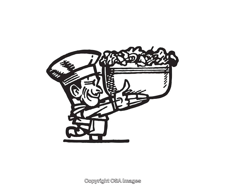 Black and White Chef Illustration Holding a Bowl of Fresh Ingredients