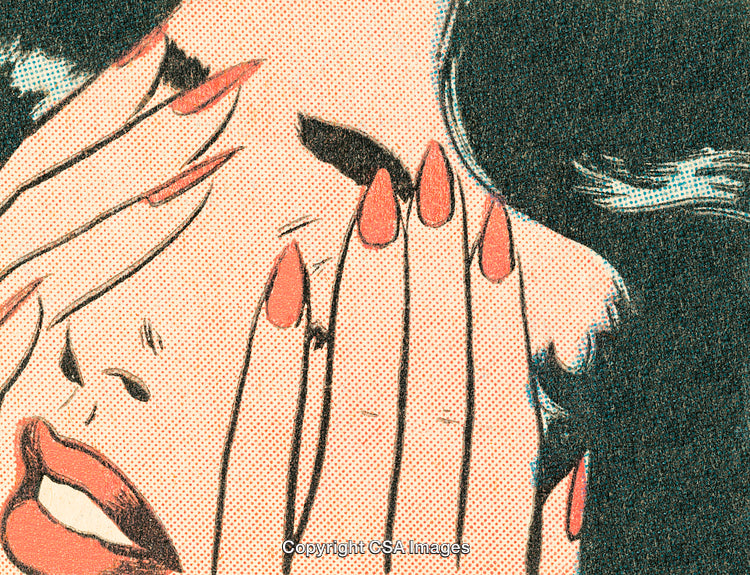 Retro Comic Style Illustration of a Woman with Emotional Expression