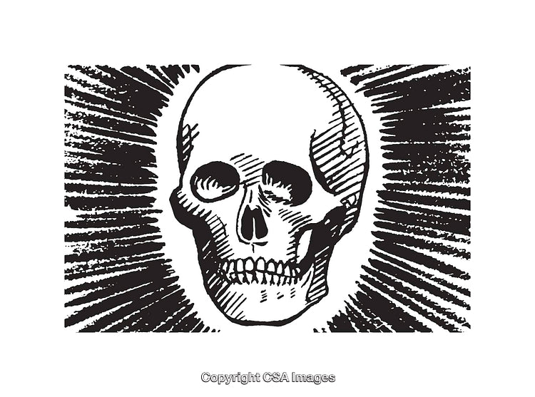 Black and White Sketch of a Skull with Radiating Lines