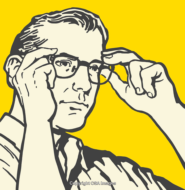 Stylized Illustration of Man Adjusting Glasses on Vibrant Yellow Background