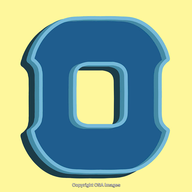 Bold Blue Letter O with Stylish 3D Effect on Yellow Background