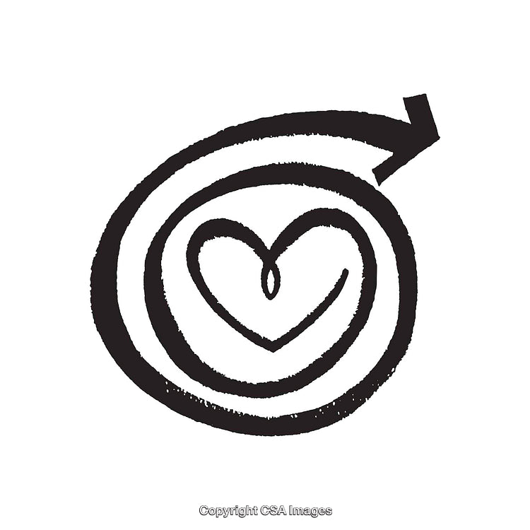Black and White Spiral Design with a Heart Motif and Arrow