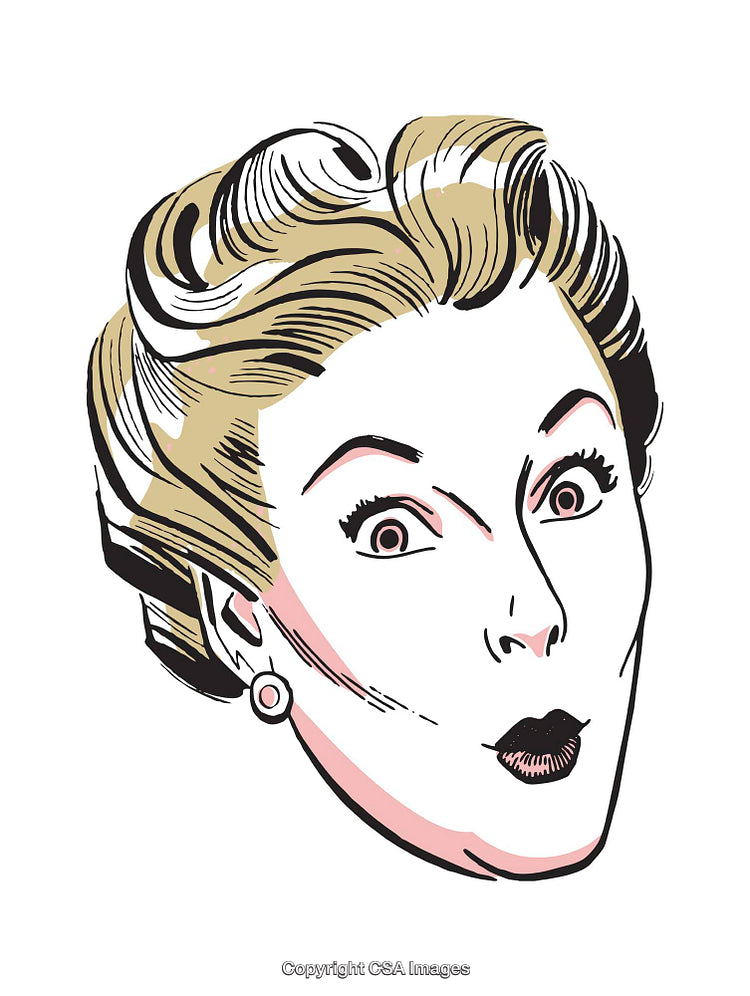 Retro-Style Color Illustration of a Surprised Woman's Face