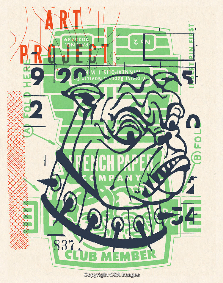 Collage Design Featuring Bulldog Sketch and Graphic Typography Elements