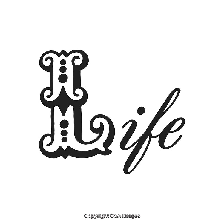 Elegant Black and White Typography Artwork Featuring the Word Life in Ornate Decoration