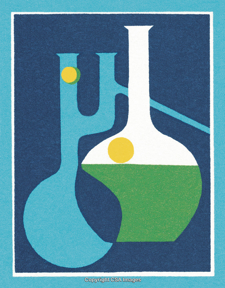 Abstract Laboratory Glassware Illustration with Geometric Shapes and Bold Colors