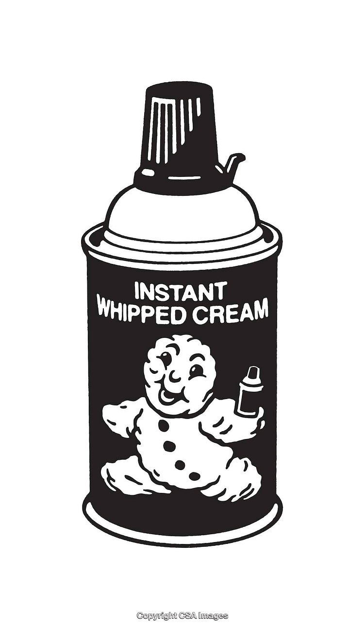Retro Line Art Illustration of Whipped Cream Can with a Character