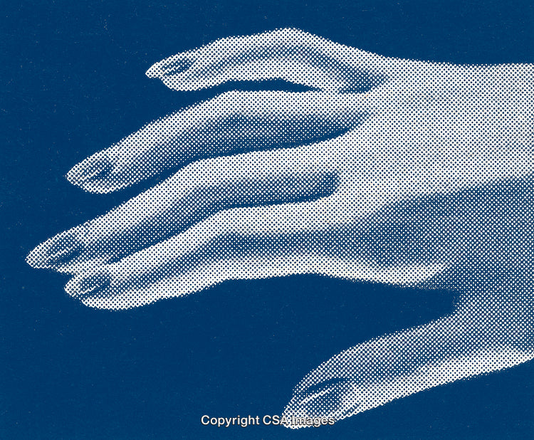 Retro Halftone Hand Illustration on a Vibrant Blue Background