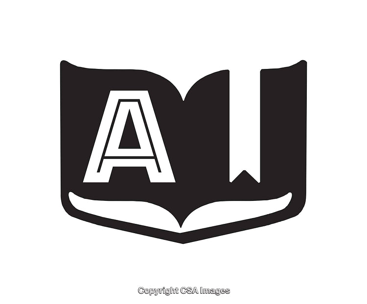 Black and White Minimalist Icon of an Open Book with a Letter