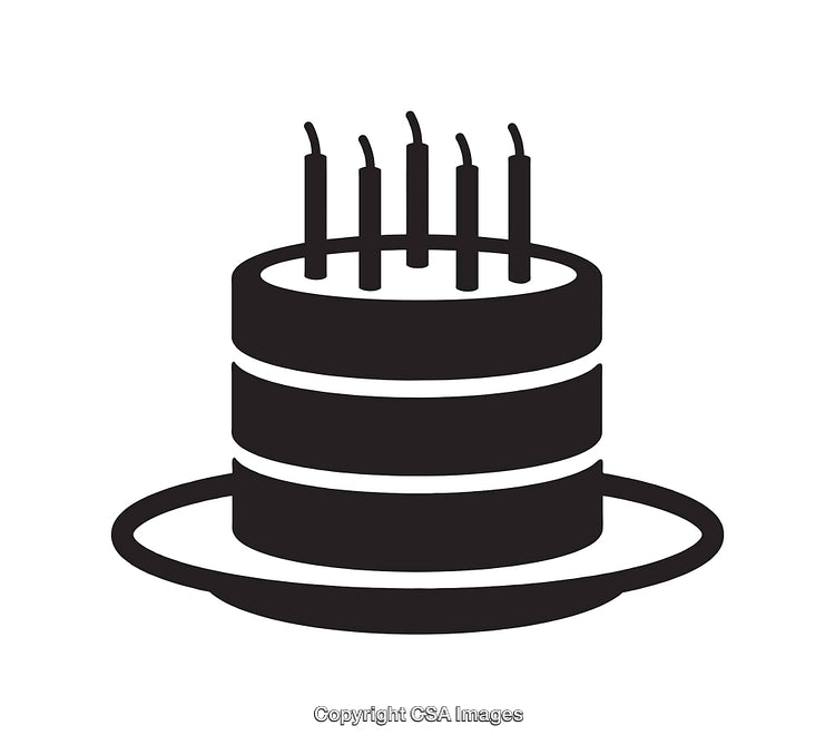 Black and White Line Art Illustration of a Birthday Cake with Candles