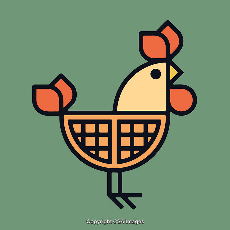 Stylized Line Art Illustration of a Chicken with Unique Geometric Details