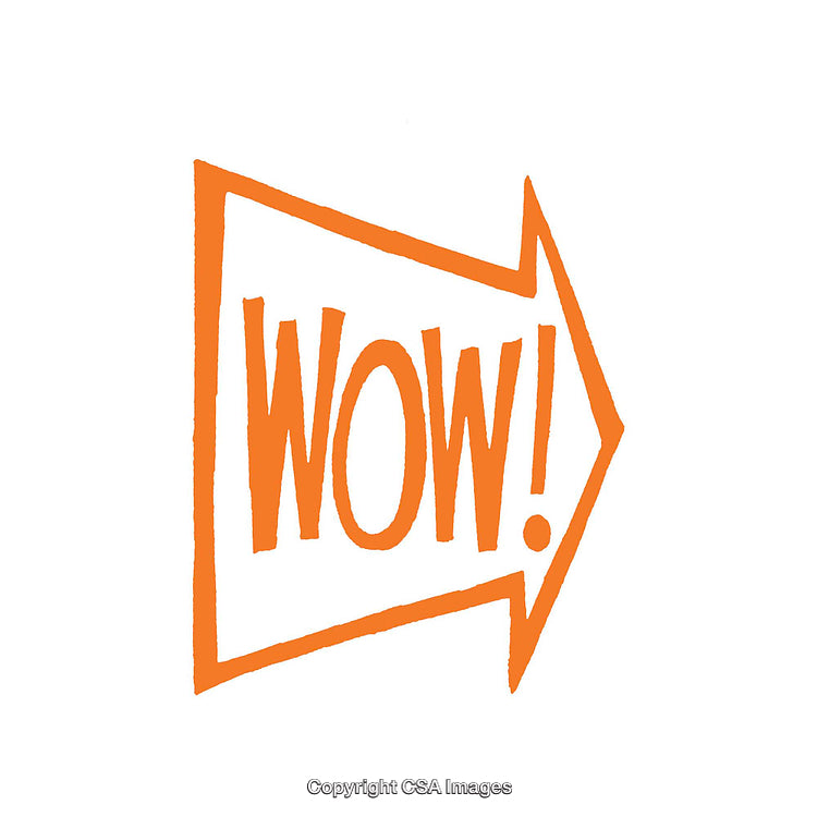 Vibrant Orange 'Wow' Text Inside an Arrow Design on White Background